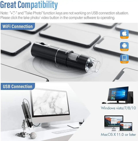 Grab And Go Portable Wireless Digital Microscope With WiFi And USB 50X To 1000X Magnification Handheld Microscope Camera With Adjustable Stand Compatible With iPhone Android iPad Windows Mac