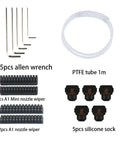 All In One 3D Printer Tool Kit For A1 And A1 Mini Pro Grade Maintenance Set with wrenches, PTFE tube, nozzle wipers, silicone socks