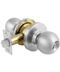 Storeroom Cylindrical Ball Knob Lock Commercial Grade 2 Brushed Chrome Finish Heavy Duty Inside Knob Unlocks Outside Knob Always Locked