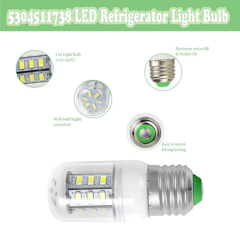LED Refrigerator Bulb Replacement For Frigidaire And Kenmore 5304511738 PS12364857 AP6278388 4584444 110V 240V White Light Bright And Flicker Free For Cabinets Freezers And Refrigerators Plug And Play