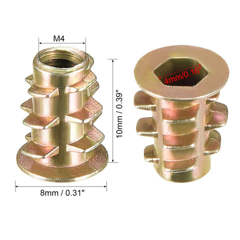 Beefy Zinc Alloy M4 Furniture Threaded Insert Nuts, 10mm Length, 8mm OD, Internal Threads M4, 50 Pack For Wood Furniture