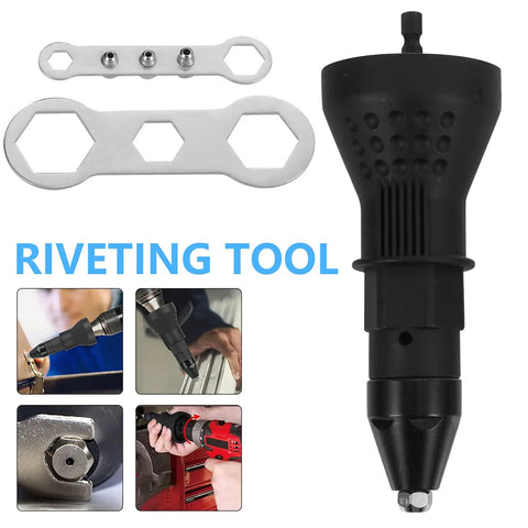 Super Cool Cordless Riveting Tool Kit With Electric Drill Adapter For Labor Saving Work Featuring Long Lasting Performance And Durable Plastic Build Perfect For Auto Manufacturing Jobs And Heavy Duty DIY Projects, black drill adapter tool with wrench bits