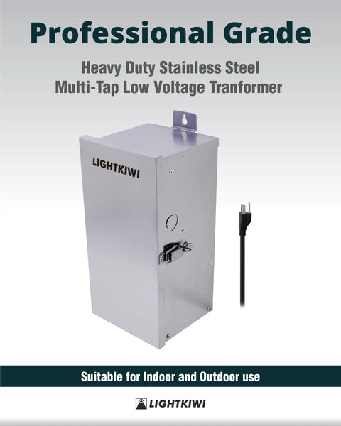 Rock Solid 300W Landscape Transformer With Multi Tap 12 13 14 15 Volt Output Weatherproof Outdoor Power Supply Stainless Steel