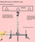 Folding side sway air conditioner crane diagram showing adjustable height for lifting AC units safely.
