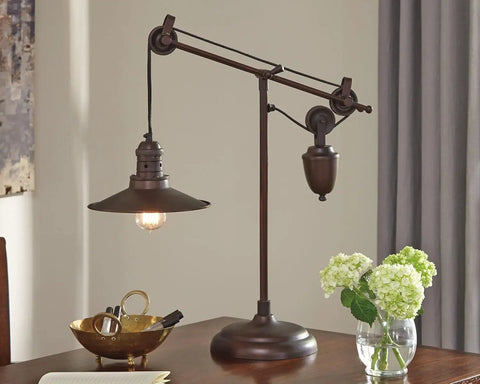Urban Industrial 29.5 Inch Metal Desk Lamp With Adjustable Arm And Shade Bronze Finish for Modern Home Office on wooden desk