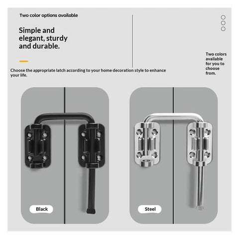 ZOMMRFVG 1Set Non Perforated in black and steel options, showcasing sturdy latches for door or fence use.