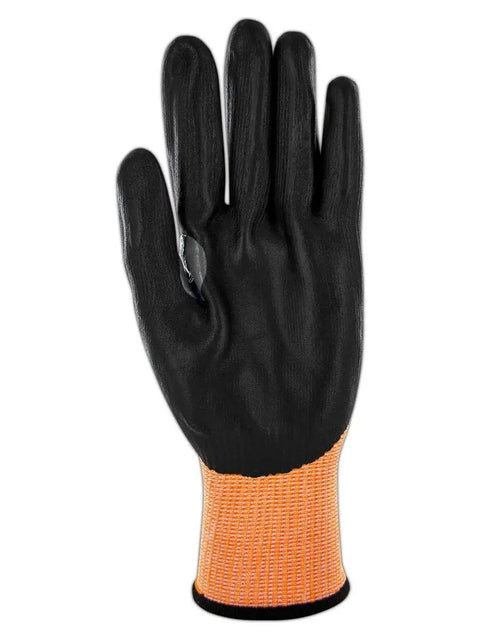 D Roc ANSI A4 Cut Protection Oil And Liquid Absorbing TriTek Work Gloves With DX Technology in black with orange cuff, size 9
