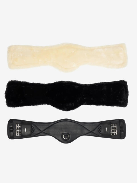 Contoured Girth With Ultra Soft Leather And Detachable Simuwool, Washable All Day Comfort Padding For Horse Skin, Black 70 Cm And 28 Inch