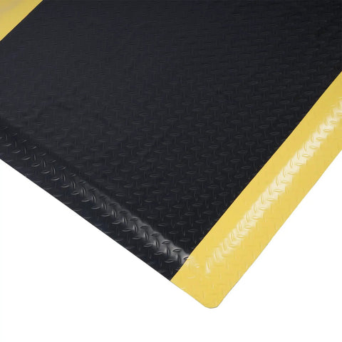 Heavy Duty Anti Fatigue Floor Mat 2 By 7 Feet Extra Thick Fifteen Sixteenths Inch Diamond Plate Standing Pad For Kitchen Workshop And Garage Relieves Leg And Back Pain Anti Static Durable Rubber Mat with black surface and yellow border