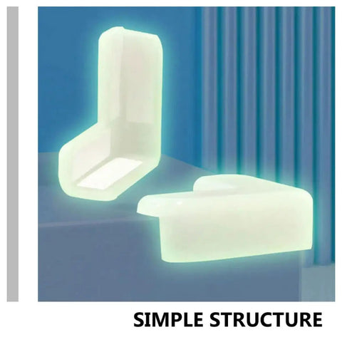 Night Light Corner Guards For Furniture And Beds, L Shaped PVC Table And Desk Protectors, glowing in a dim setting, light green