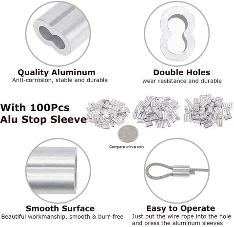 100 Pcs Aluminum Double Barrel Ferrule Sleeves for Wire Rope Crimping Tool Up To 2.2mm with emphasis on quality and ease of use.