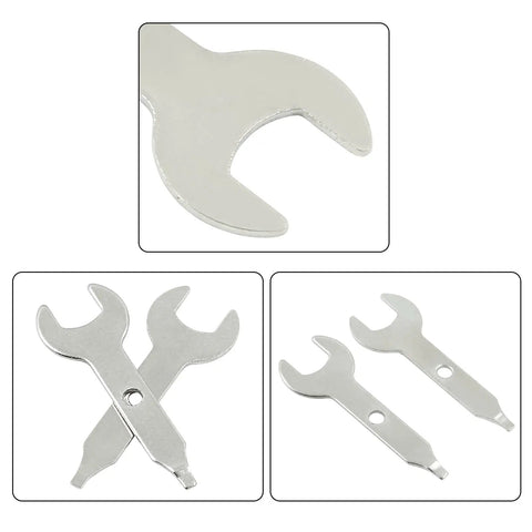 4 Piece Collet Wrench Key Set Three Eighths Inch Nine Point Five Millimeter Stainless Steel Multitool Wrench shown in three views