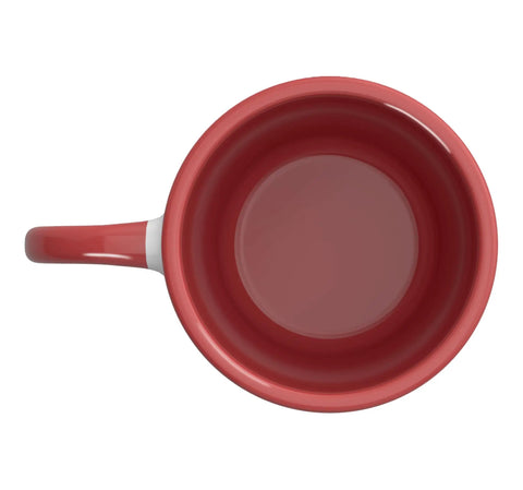 Top view of Vintage Autogyro Ceramic Mug With Retro Motif In Red And White 11 Ounce Microwave And Dishwasher Safe Perfect Aviation Enthusiast Gift For Gyroplane Fans