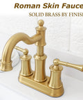 Roman Style Bathroom Sink Faucet With Deck Or Wall Mount Setup, Pop Up Drain And Overflow, Brushed Gold Finish, 2 Hole Deck Mount