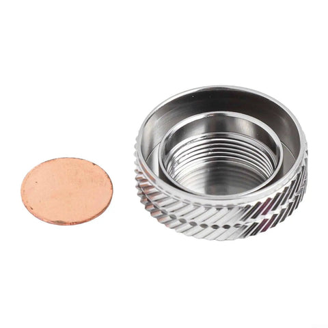 Lightweight Aluminum Alloy Mechanical Brake Knob Replacement For Tatula Baitcasting Reels 300 And 400 Silver Finish Includes Copper And Silicone Gaskets Cuts Weight By About 43 Percent And Improves Smooth Drag Control, showing knob with copper gasket