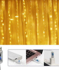 Two Pack Fairy Curtain Lights For Bedroom 600LED USB Plug In With Remote Eight Modes Wall Hanging Twinkle String Lights Warm White