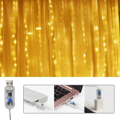 Two Pack Fairy Curtain Lights For Bedroom 600LED USB Plug In With Remote Eight Modes Wall Hanging Twinkle String Lights Warm White