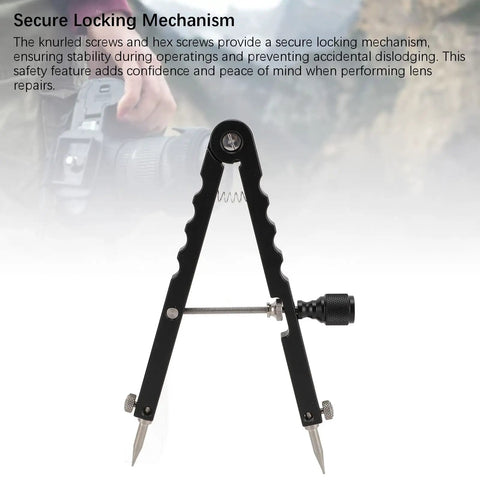 Handy Lens Opener Tool Kit With 3 Interchangeable Tips For 37mm To 86mm Openings shown with locking mechanism feature