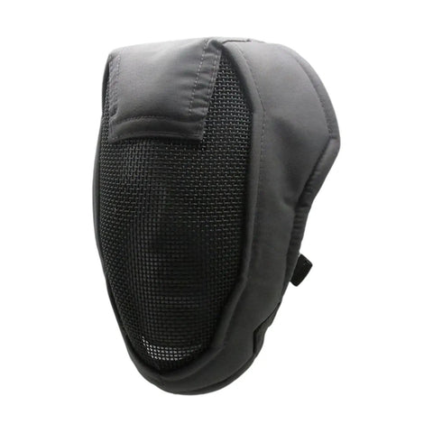 Rugged Fencing Face Shield With Ventilated Alloy Mesh Full Coverage Headgear For Outdoor Practice And Competition Steel Netting And Cloth Reinforcement Maximum Safety And Comfort For Serious Practice, side view