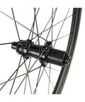 Close-up of MT075 hub on 50mm Carbon Wheelset For 700c Road Bikes With Disc Brakes Tubeless Ready Clinchers Built From Toray T700