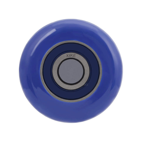Front view of blue XiKe 2-inch nylon garage door roller with metal bearing