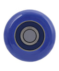 Close-up of blue two-inch nylon garage door roller wheel, part of 12 pack with 6200 2RS double seals for smooth operation.