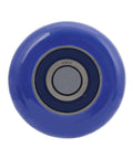 Close-up of a blue roller from a 10 Pack Blue 2 Inch Nylon Garage Door Roller With 7 Inch Stem Quiet Durable High Load 6200 2RS Double Sealed Precision Bearings For Smooth Operation And Dust Moisture Protection.