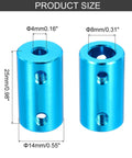 Two blue aluminum alloy rigid screw shaft couplers for 4–8 mm shafts, 25 mm long, 14 mm OD