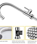 Straight Up Brushed Nickel Cold Water Faucet Single Handle Single Hole Setup For Kitchen Or Outdoor Use Built Heavy Duty With Lead Free Stainless Steel And Extended Threaded Rod For Hassle Free Install - close-up view of stainless steel spout.