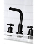 8 Inch Widespread Bathroom Faucet With Dope Matte Black Finish And Pop Up Drain Built To Last Solid Brass Construction Deck Mount Three Hole Setup 1.2 Gpm Flow Includes Matching Drain, side view