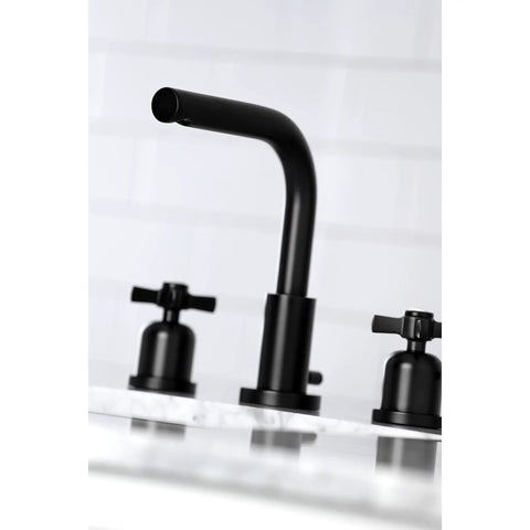 8 Inch Widespread Bathroom Faucet With Dope Matte Black Finish And Pop Up Drain Built To Last Solid Brass Construction Deck Mount Three Hole Setup 1.2 Gpm Flow Includes Matching Drain, side view