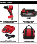 18V Cordless Compact Brushless Drill Driver Kit With Two Batteries Charger And Contractor Bag Heavy Duty Half Inch Chuck Tool For Tight Spaces Job Site Badass Power Control including drill, batteries, charger, and carrying case.