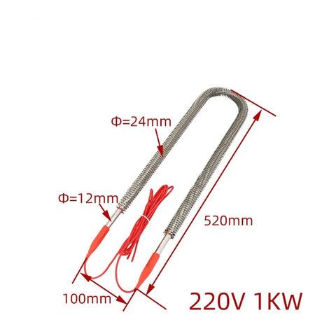 Top Tier 220V 1KW Electric Fin Heater With Waterproof Tubular U Shape Build And 2.5M Power Cord Pumps Out Rapid Warmth For Commercial Ovens And Bakery Proofers Built Tough To Crush Heavy Everyday Workloads, showcasing dimensions and lead.