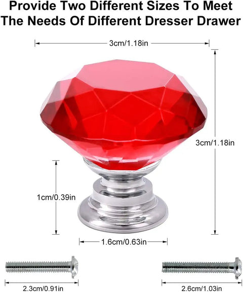 Showstopping Sparkling Diamond Shaped Crystal Glass Cabinet Knobs and 30mm Drawer Pulls with Red Accent Alloy Chrome Hardware to Slap Your Kitchen or Dresser Look Game Strong All Day - red crystal knob with chrome base