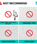 Warning against installing Peel And Stick Self Adhesive Removable 3D Stone Tiles for Kitchen Backsplash on various wall textures.