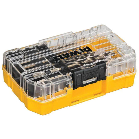 DEWALT 14-piece cobalt drill bit set with pilot point in clear-lid yellow case