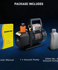 Heavy Duty Workhorse Hvac Vacuum Pump Pushing 3.5 Cfm Single Stage Torque For Quick Draw Car Ac Vent Evacuation And No Drama Refrigerant Line Service Kit with manual and oil.