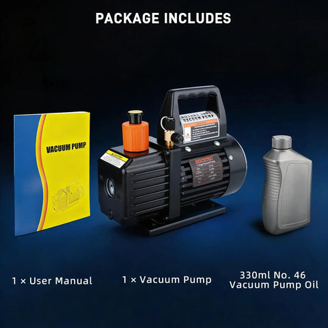 Heavy Duty Workhorse Hvac Vacuum Pump Pushing 3.5 Cfm Single Stage Torque For Quick Draw Car Ac Vent Evacuation And No Drama Refrigerant Line Service Kit with manual and oil.