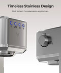 Top Shelf One Touch Espresso Machine With Smooth Milk Frother And Instant Cold Brew Maker showing stainless steel design and controls.