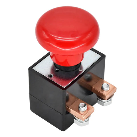 Red Mushroom Head Emergency Stop Switch ED250B-1 ZJK-250 For 96V 250A Albright Electric Stacker Forklift Pallet Truck E-Stop Push Button Replacement Part showing top view.