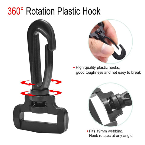 Top Shelf 12 Piece Plastic Swivel Snap Hooks For 1 Inch Webbing Straps With Slick 360 Degree Spin Rock Solid Clasp Hardware