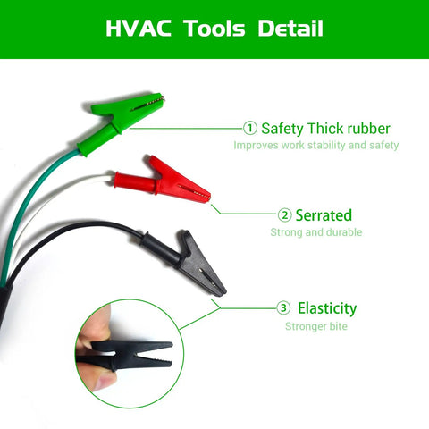 HVAC Tools Kit Accessory Adapter Cord For Circuit Breaker Finder And Vacuum Pump, AC Gauges Clearance Equipment, alligator clips displayed