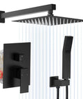 Matte Black 12 Inch Rainfall Shower Head System With Handheld Square Shower Head Luxury Rain Mixer Complete Combo Set Wall