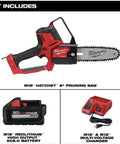 M18 FUEL 8 Inch Pruning Saw Kit With POWERSTATE Brushless Motor, featuring saw, 6Ah battery, and charger.