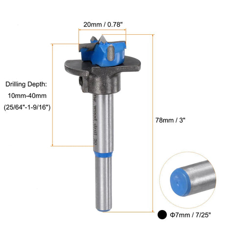 No Sweat Drilling With This Top Shelf Two Pack Forstner Drill Bits, 20mm tungsten carbide bit with adjustable depth settings.