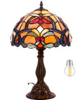 Orange Stained Glass Flower Tiffany Style Table Lamp For Reading Desk And Bedside Use 12 Inch Wide Shade 18 Inch Tall