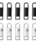 10 Piece Upgraded Metal Zipper Pulls Set With Detachable Tabs For Luggage, Suitcases, Backpacks, And Jackets In Black, Silver