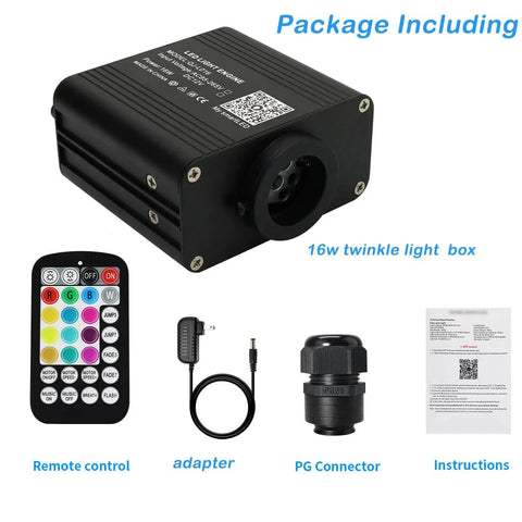 Compact 16W RGBW Fiber Optic Light Engine With Twinkle And Sound Activated Modes Music Sync App And Remote Control included components