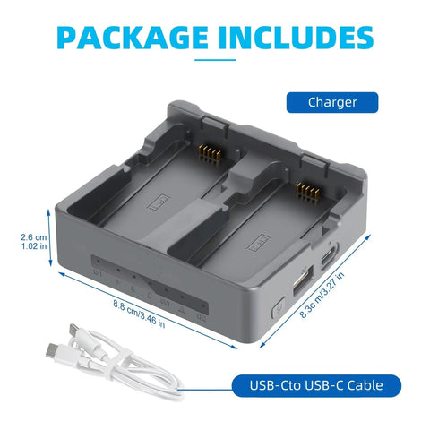 Go-To USB Charging Station For NEO 2 Drone - Fast Charge Power Bank With LED Display, dimensions and included Type-C cable