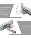 Adjustable torque on double action spring hinge with cover plates for wood doors using screwdriver, showing top pivot hinge mechanism.
